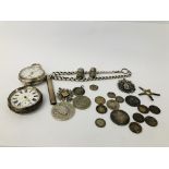 COLLECTION OF VINTAGE SILVER TO INCLUDE COINAGE, WATCH CHAIN,