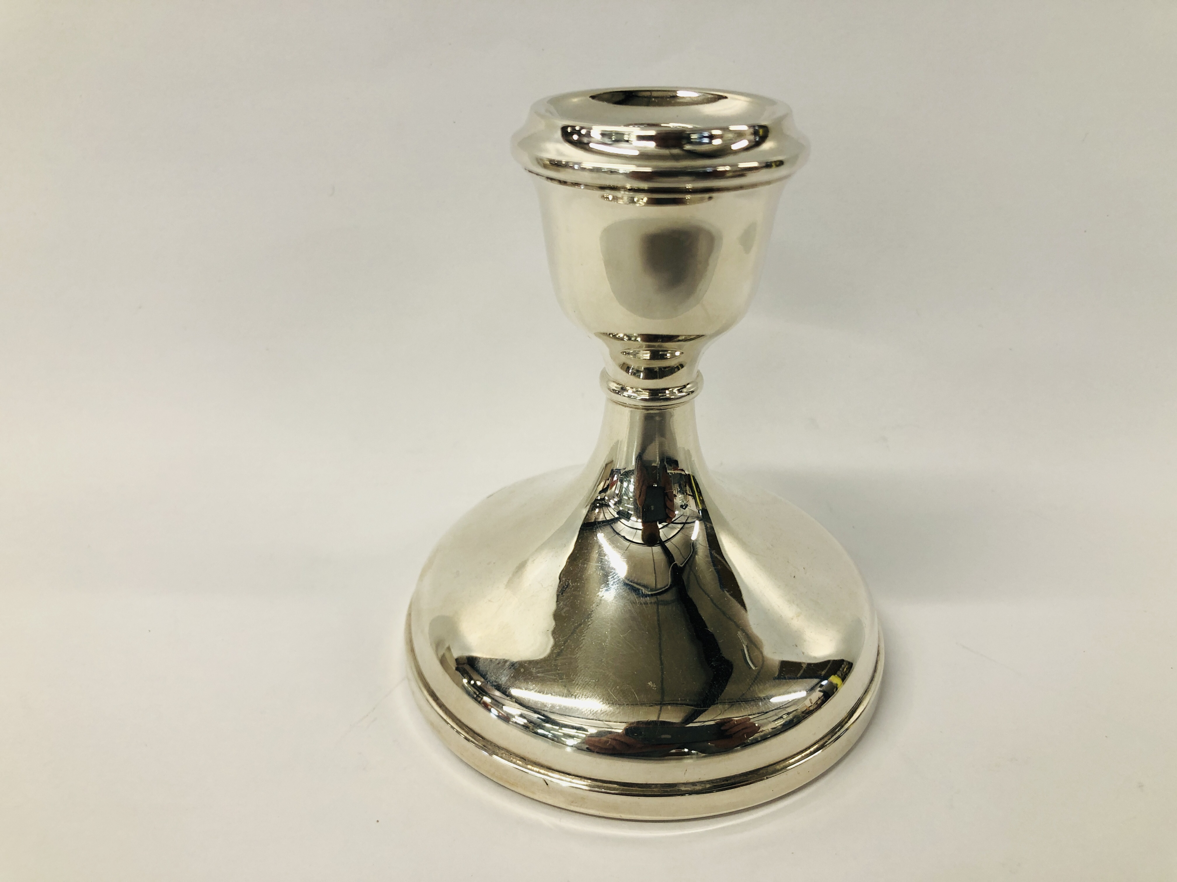 SILVER CANDLESTICK, SILVER EMBOSSED PURSE + AN ART NOUVEAU STYLE WHITE METAL BOX. - Image 8 of 12