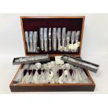 A COMPLETE CASED CANTEEN OF OSBOURNE SIX PLACE SETTING CUTLERY AND OSBOURNE CASED CAKE KNIFE AND