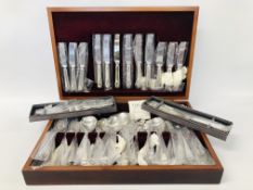 A COMPLETE CASED CANTEEN OF OSBOURNE SIX PLACE SETTING CUTLERY AND OSBOURNE CASED CAKE KNIFE AND