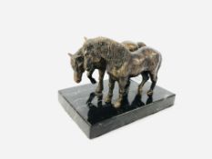 BRONZE STUDY OF TWO HORSES ON A MARBLE BASE (UNSIGNED).