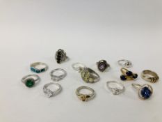 14 X ASSORTED DESIGNER SILVER RINGS MANY STONE SET