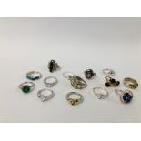 14 X ASSORTED DESIGNER SILVER RINGS MANY STONE SET