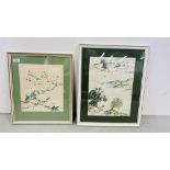 TWO FRAMED CHINESE BRUSH PAINTINGS BY JEAN ROBINSON.