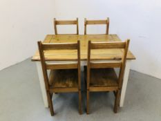 A MEXICAN PINE DINING TABLE AND FOUR CHAIRS (TABLE 81 X 110CM.