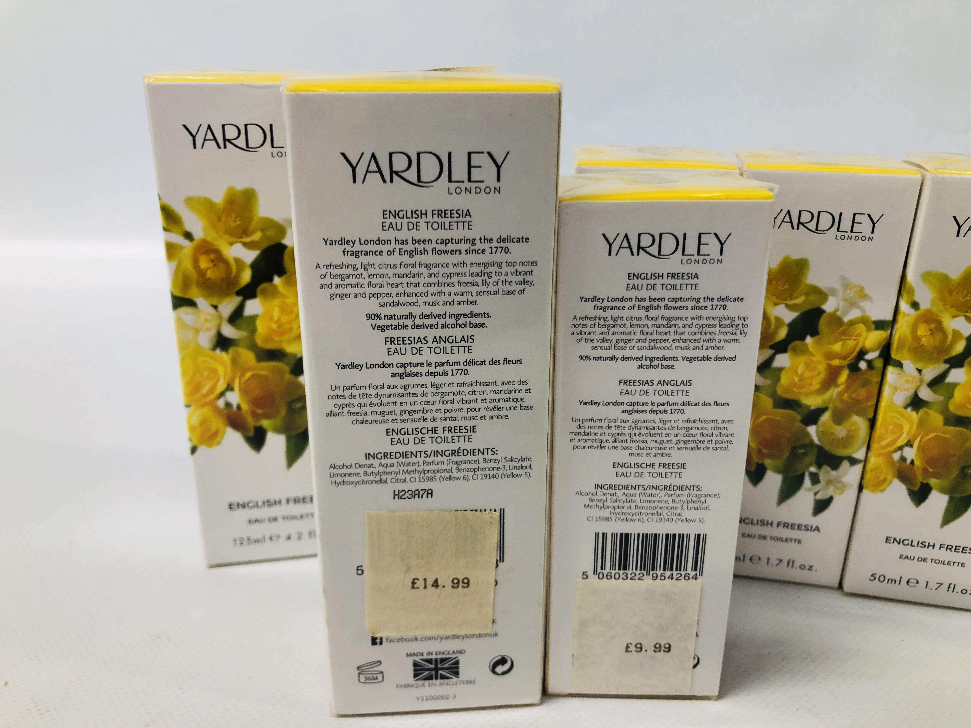 5 X BOTTLES OF YARDLEY ENGLISH FRESIA EAU DE TOILETTE 50ML (SEALED NEW IN ORIGINAL BOXES) + A - Image 2 of 2