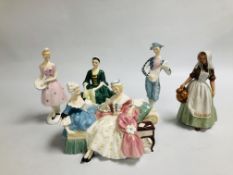 5 X ASSORTED ROYAL DOULTON CABINET FIGURES TO INCLUDE A LADY FROM WILLIAMSBURY HN 2228,