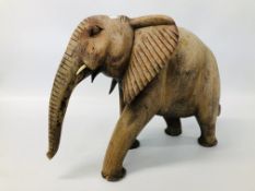 LARGE HARDWOOD ELEPHANT CARVING H 40CM X L 53CM.