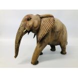 LARGE HARDWOOD ELEPHANT CARVING H 40CM X L 53CM.