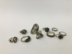 TEN ASSORTED VINTAGE SILVER RINGS MAINLY MARCASITE SET