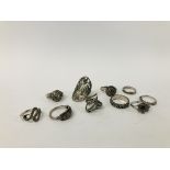 TEN ASSORTED VINTAGE SILVER RINGS MAINLY MARCASITE SET