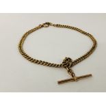 A 9CT GOLD POCKET WATCH CHAIN LENGTH 38CM.