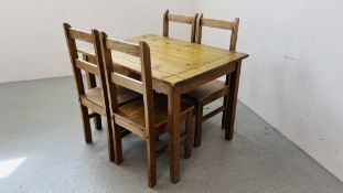 A MEXICAN PINE DINING TABLE AND FOUR CHAIRS (TABLE 81 X 110CM.