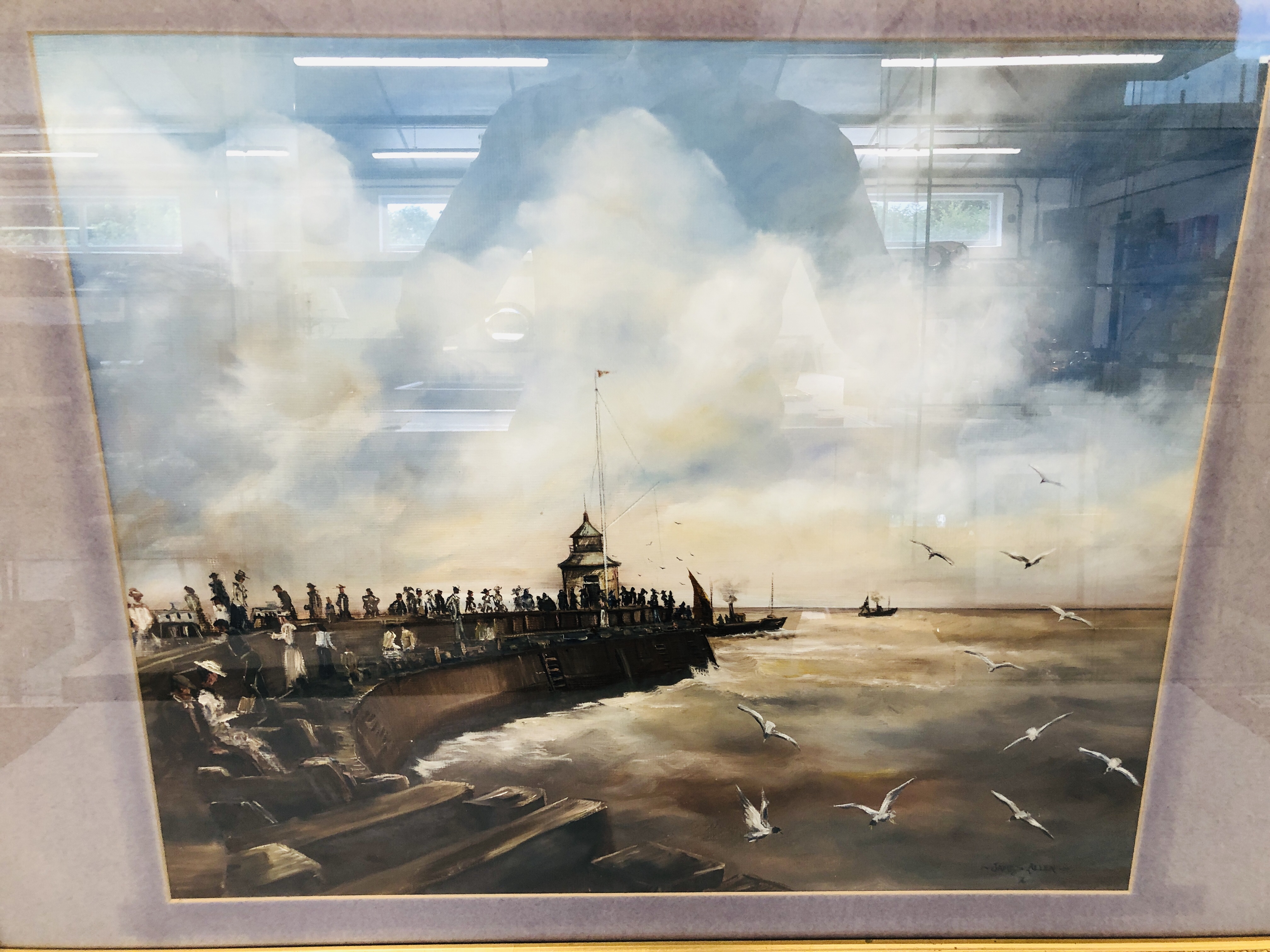 JAMES ALLEN ORIGINAL OIL ON BOARD GORLESTON HARBOUR 49CM X 59CM. - Image 2 of 3