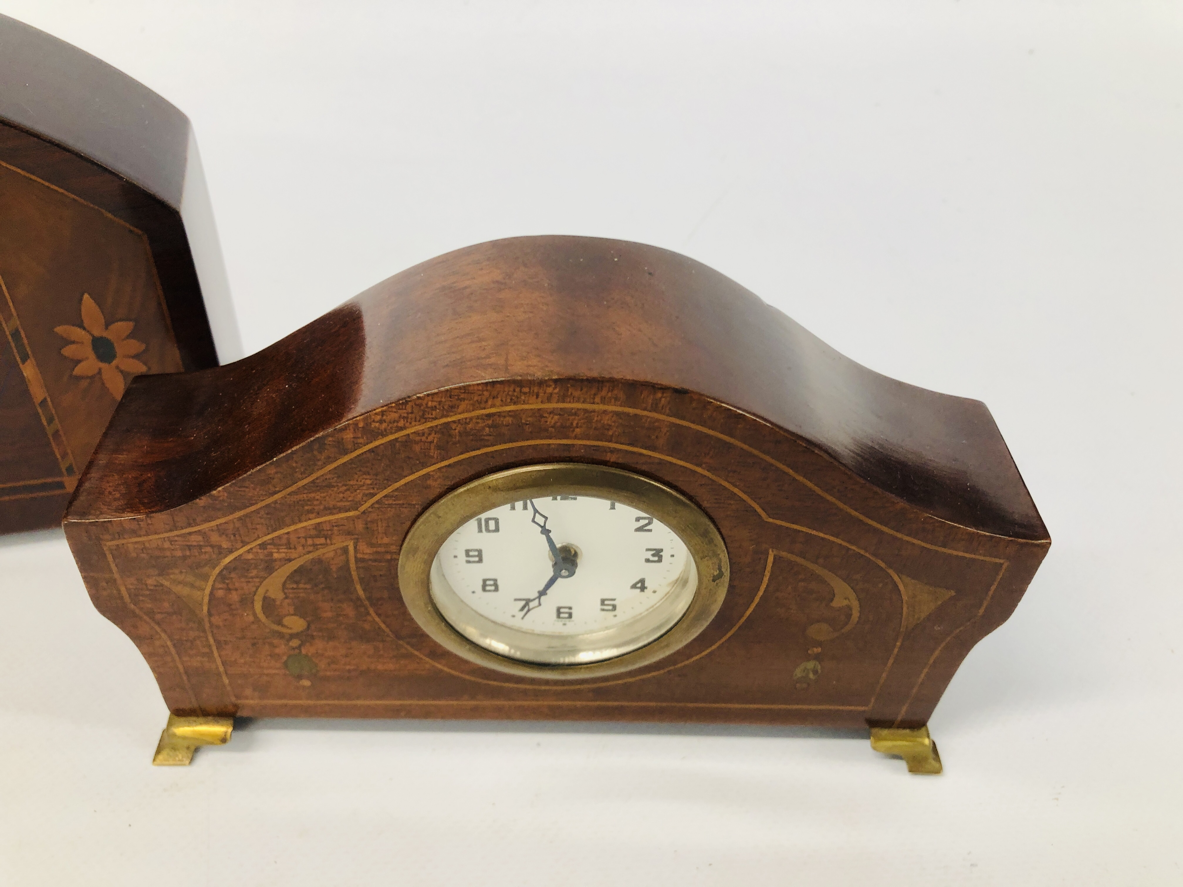 2 X EDWARDIAN INLAID MANTEL CLOCKS. - Image 3 of 8