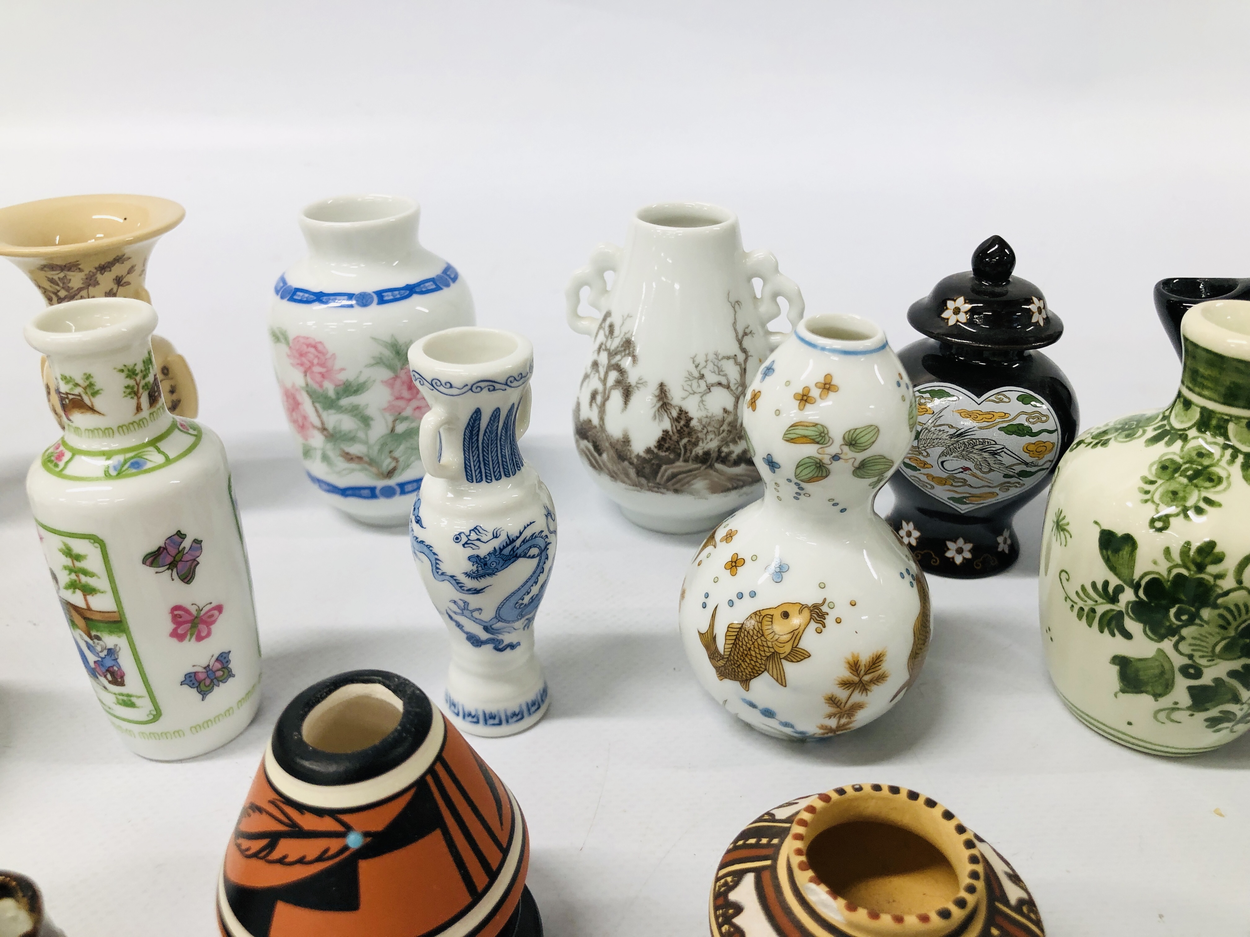 COLLECTION OF ASSORTED MINATURE VASES TO INCLUDE DELFT, - Image 3 of 11
