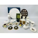 BOX OF ASSORTED CABINET COLLECTABLE'S TO INCLUDE WEDGWOOD AND AYNSLEY,