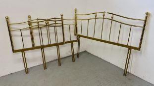 A PAIR OF TRADITIONAL BRASSED SINGLE BEDHEADS PLUS TRADITIONAL BRASSED DOUBLE BEDHEAD.