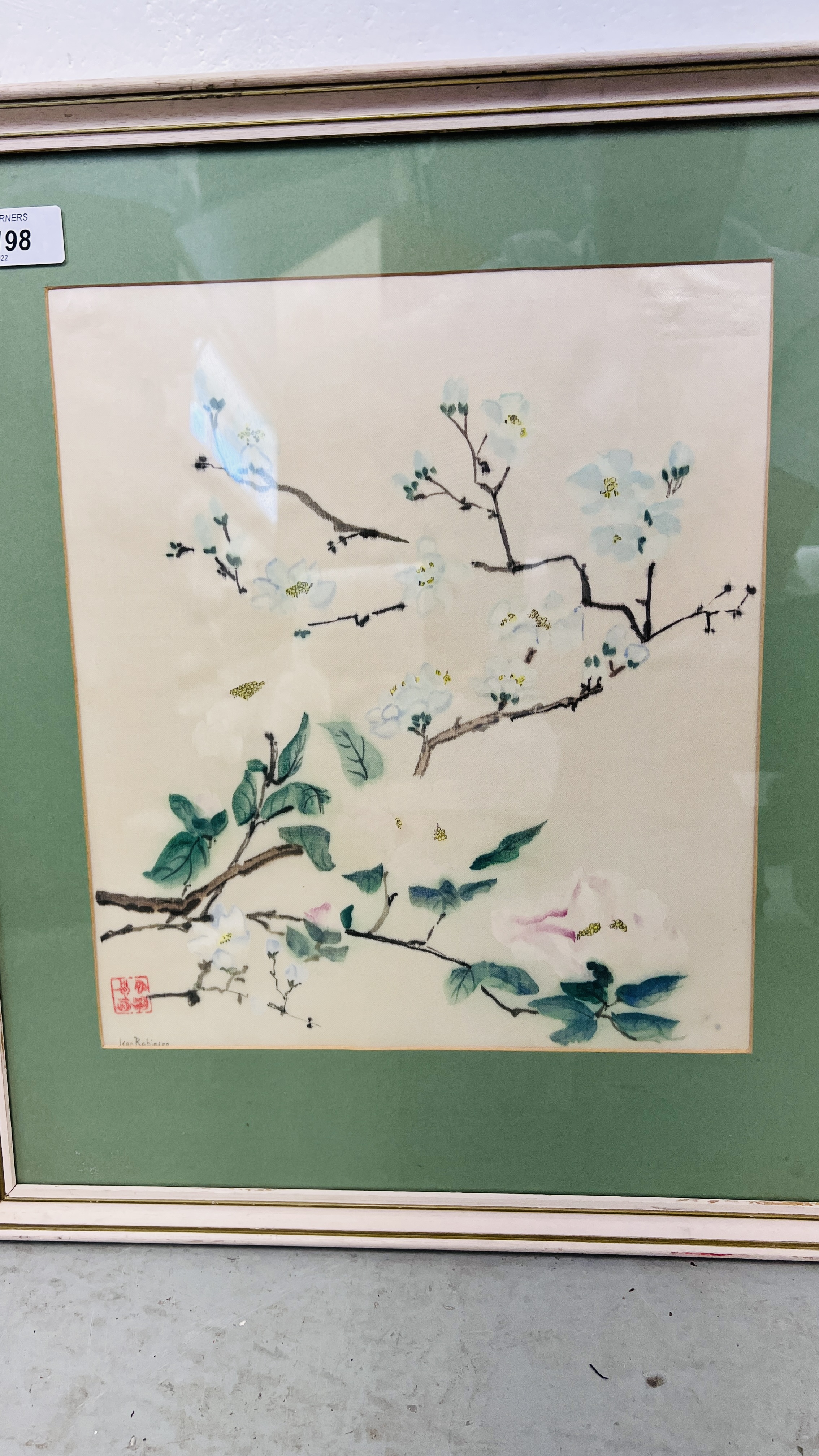 TWO FRAMED CHINESE BRUSH PAINTINGS BY JEAN ROBINSON. - Image 3 of 3