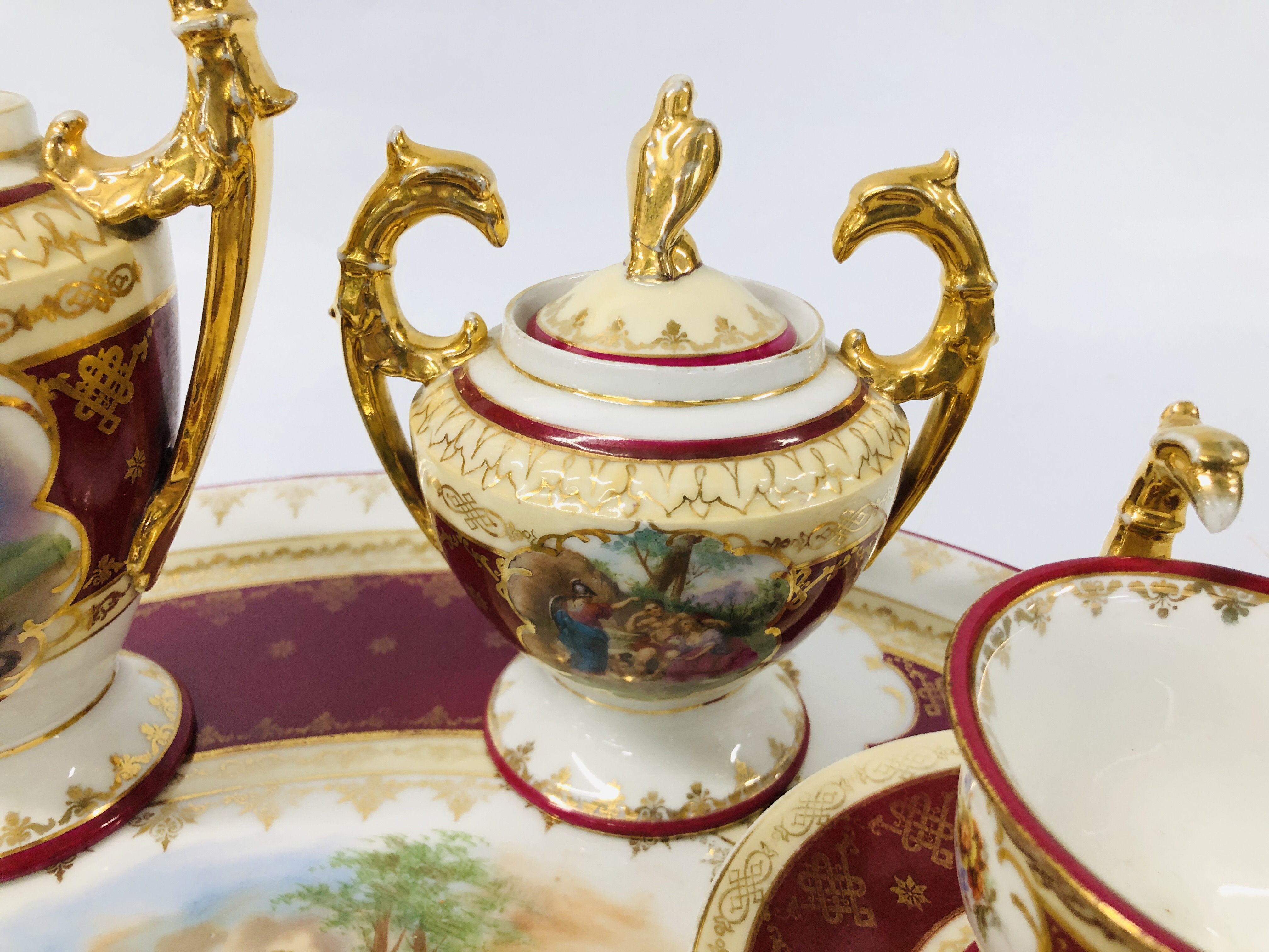 A VIENNA CABARET TEA SERVICE COMPRISING TEAPOT AND COVER, TWO HANDLED SUCRIER AND COVER, - Image 3 of 6