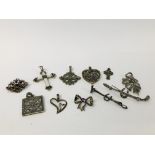 COLLECTION OF EIGHT VINTAGE SILVER MARCASITE PENDANTS ALONG WITH FOUR SILVER BROOCHES MAINLY