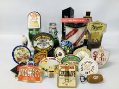 COLLECTION OF ASSORTED PUB / BAR ADVERTISING HEADS TO INCLUDE JOHN SMITHS, PILSNER ETC.