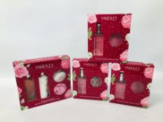 4 X YARDLEY ENGLISH ROSE GIFT SETS (BOXED AS NEW IN ORIGINAL GIFT BOXES).
