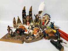 BOX OF RED INDIAN ORNAMENTS AND BUSTS ETC.