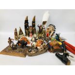 BOX OF RED INDIAN ORNAMENTS AND BUSTS ETC.