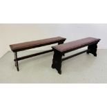 PAIR OF VINTAGE BENCHES, LEATHER AND STUD DETAIL WIDTH 121CM. DEPTH 30CM. HEIGHT 46CM.