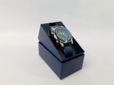 BOXED DESIGNER BRANDED WRIST WATCH MARKED STAUER BLUE STONE CHRONOGRAPH WATCH