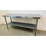 A STAINLESS STEEL TWO TIER PREPARATION TABLE (SHELF GALVANISED FINISH) LENGTH 180CM.