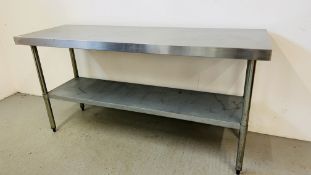 A STAINLESS STEEL TWO TIER PREPARATION TABLE (SHELF GALVANISED FINISH) LENGTH 180CM.