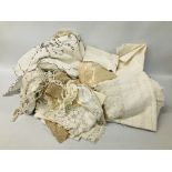 BOX OF ASSORTED VINTAGE LINEN AND LACE.