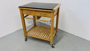 A GRANITE TOPPED CHEF'S WORKSTATION W 78CM, D 58CM, H 88CM.