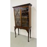 A MAHOGANY ASTRAGAL GLAZED DISPLAY CABINET ON STAND WIDTH 93CM. DEPTH 38CM. HEIGHT 175CM.