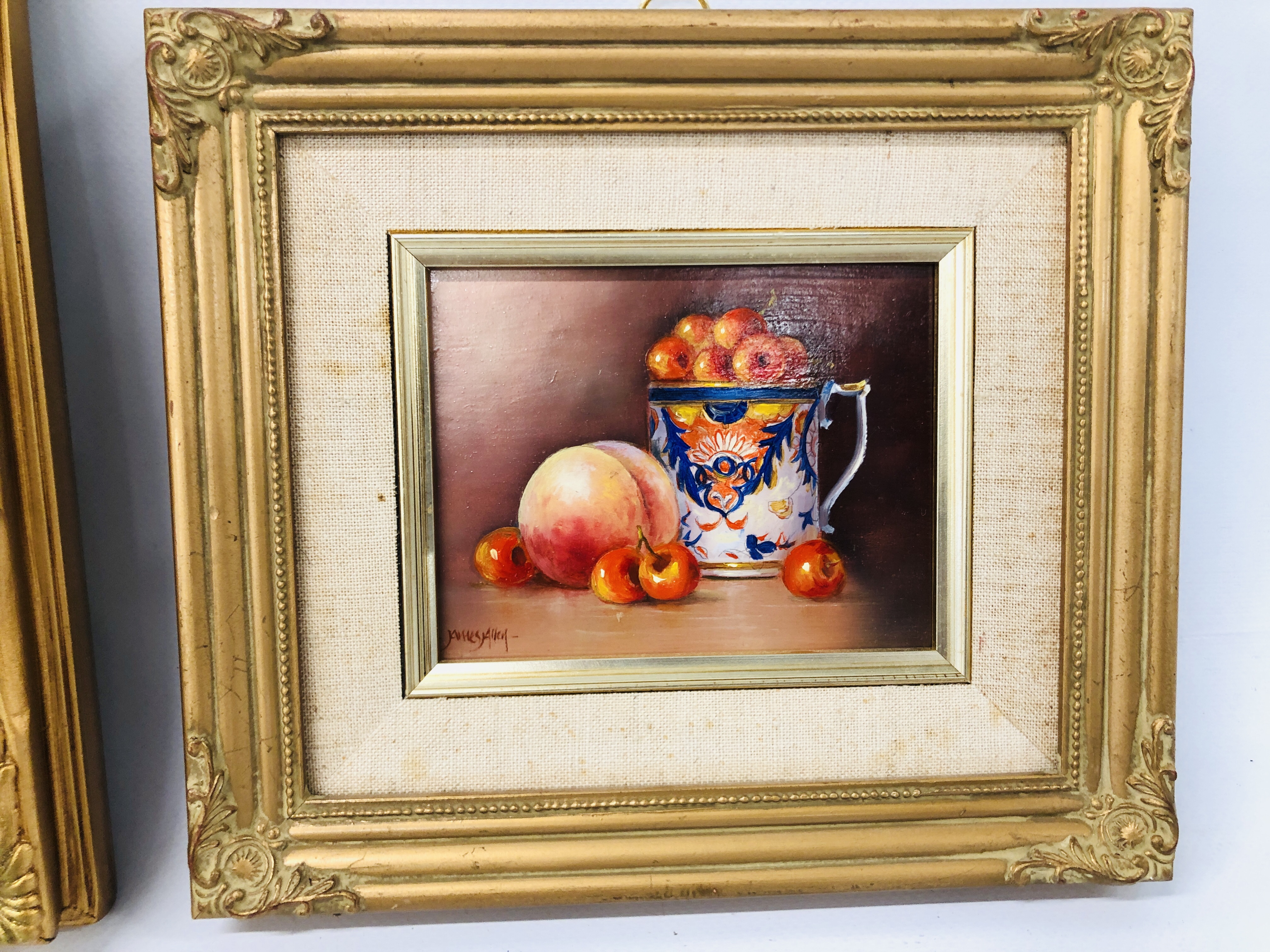TWO FRAMED AND MOUNTED OIL ON BOARD STILL LIFE'S BEARING SIGNATURE JAMES ALLEN. - Image 5 of 9
