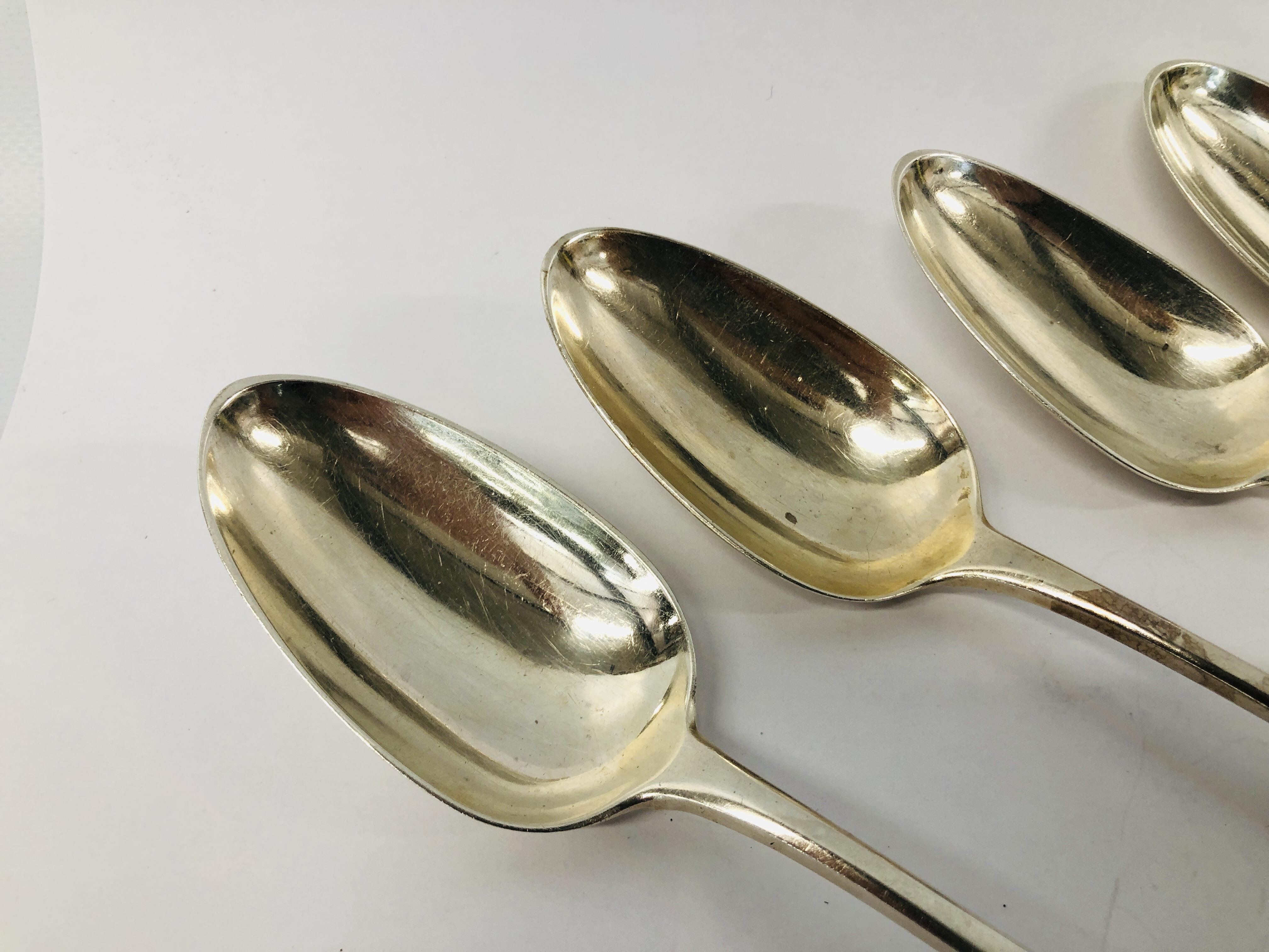 FOUR ANTIQUE STERLING SILVER OLD ENGLISH PATTERN SERVING SPOONS, - Image 2 of 8