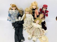 COLLECTION OF 8 ASSORTED CHINA COLLECTORS DOLLS IN VARIOUS OUTFITS
