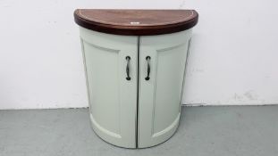 DEMI LUNE CUPBOARD WITH SOLID MAHOGANY TOP.