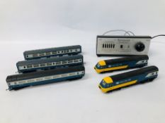 TWO HORNBY INTER-CITY TENDERS AND THREE HORNBY CARRIAGES ALONG WITH POWER MASTER TRANSFORMER UNIT