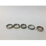 FIVE DESIGNER HEAVY BAND STYLE RINGS TO INCLUDE TWO DIAMOND SET