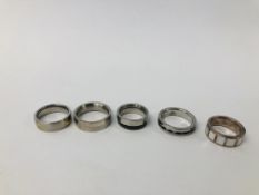 FIVE DESIGNER HEAVY BAND STYLE RINGS TO INCLUDE TWO DIAMOND SET