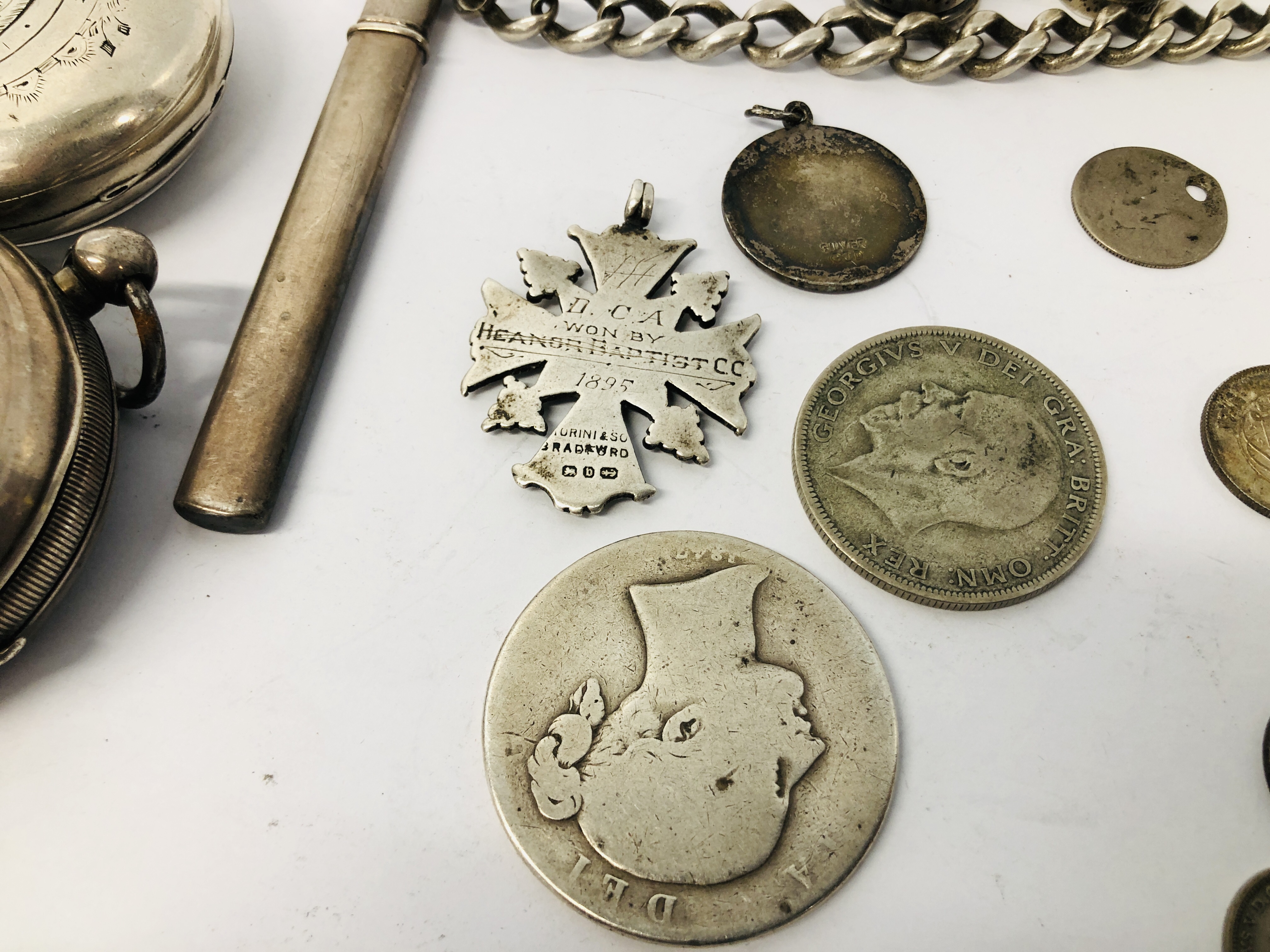 COLLECTION OF VINTAGE SILVER TO INCLUDE COINAGE, WATCH CHAIN, - Image 7 of 16