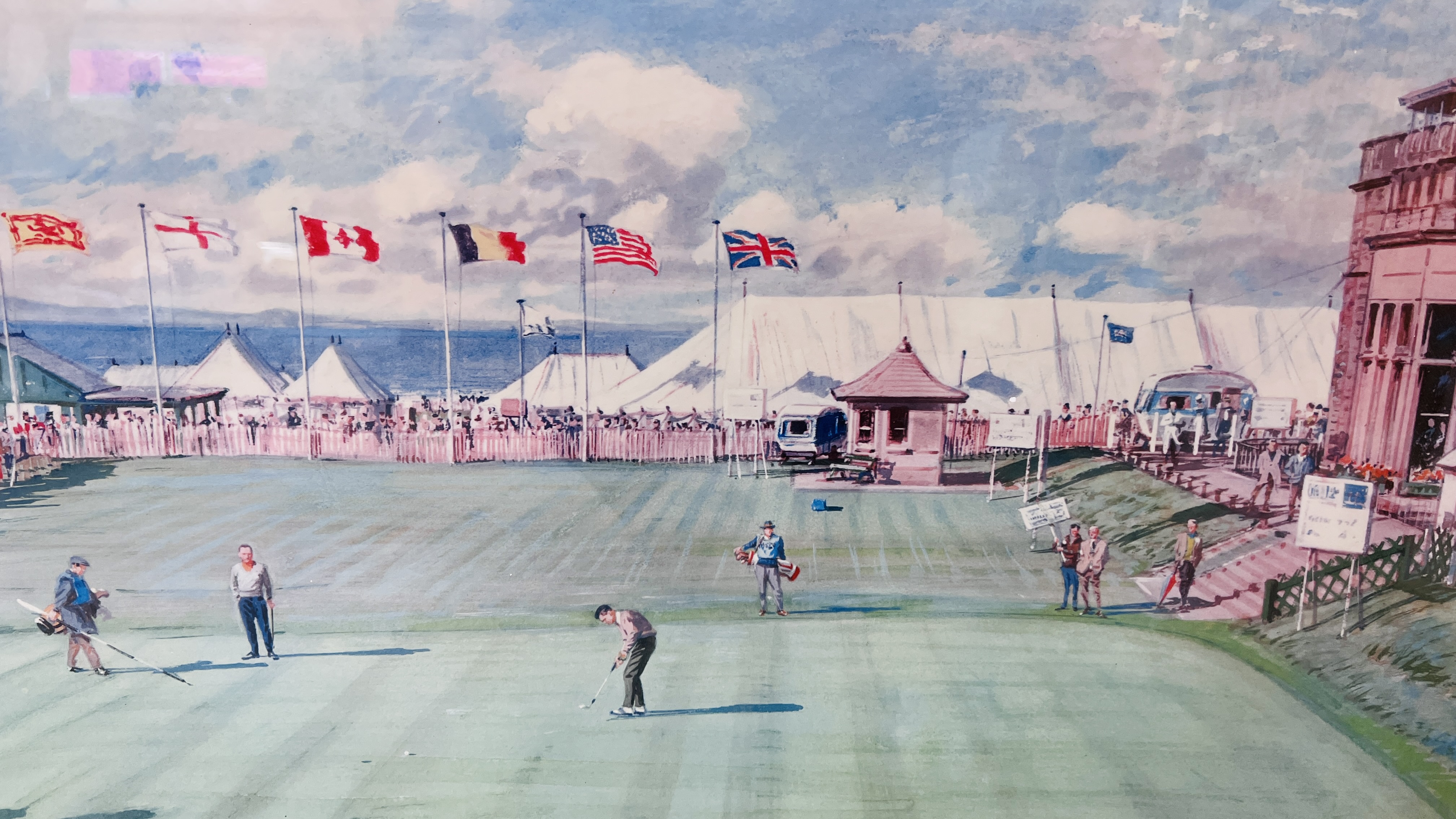 A GILT FRAMED AND MOUNTED ARTHUR WEAVER GOLFING PRINT "18th GREEN ROYAL & ANCIENT" 50CM X 62CM. - Image 5 of 5