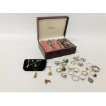 BOX OF APPROXIMATELY 28 GOOD QUALITY STONE SET DRESS RINGS TO INCLUDE SILVER ALONG WITH VARIOUS