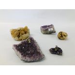 FIVE PIECES OF NATURAL CRYSTAL TO INCLUDE AMETHYST ETC.