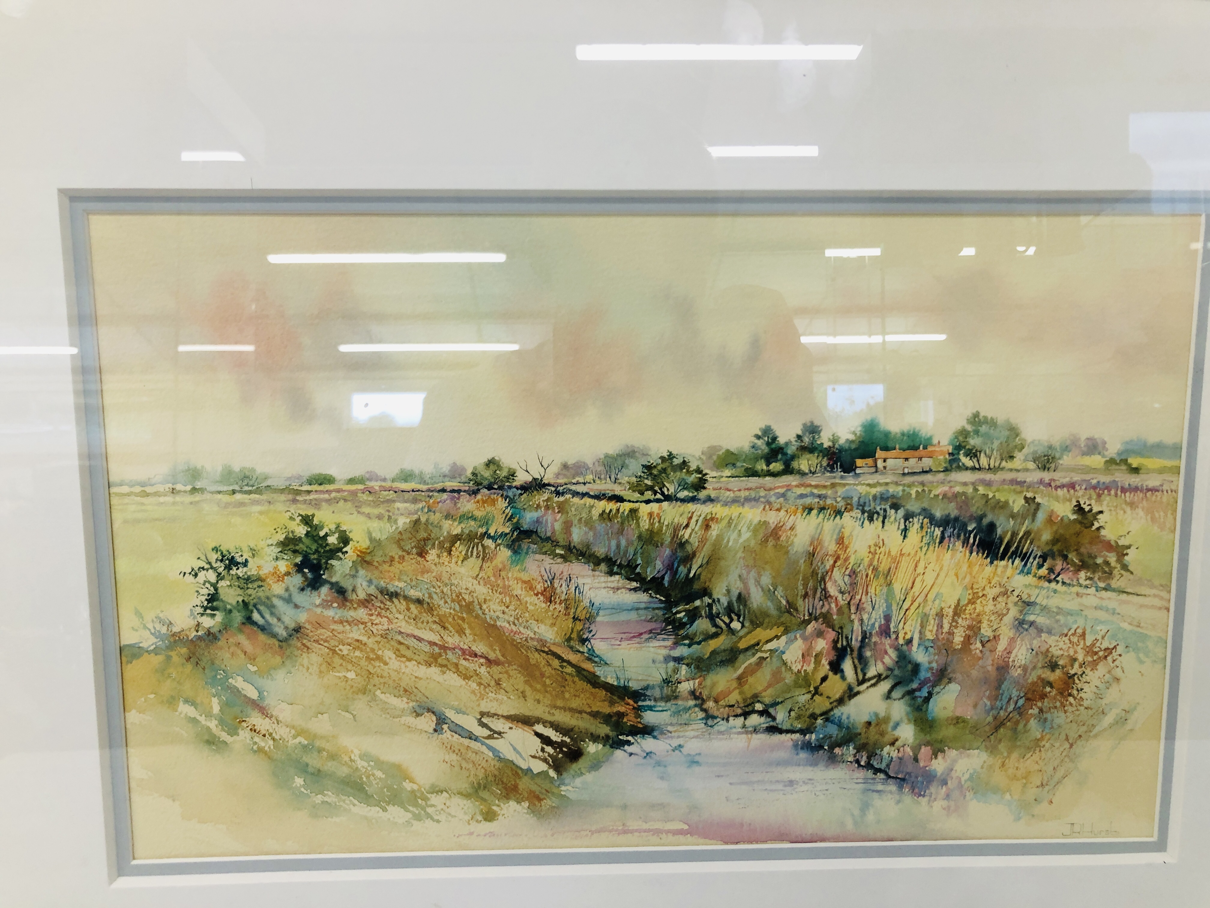 FRAMED WATERCOLOUR "DYKE BY BURNHAM NORTON" SIGNED JOHN HURST 2011 W 42CM X H 25CM. - Image 2 of 5