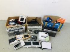 THREE BOXES CONTAINING ASSORTED ELECTRICALS TO INCLUDE - MULTIBAND RADIO, WALKMAN,