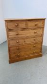 WAXED PINE TWO OVER FOUR DRAWER CHEST W 101CM, D 51CM, H 113CM.